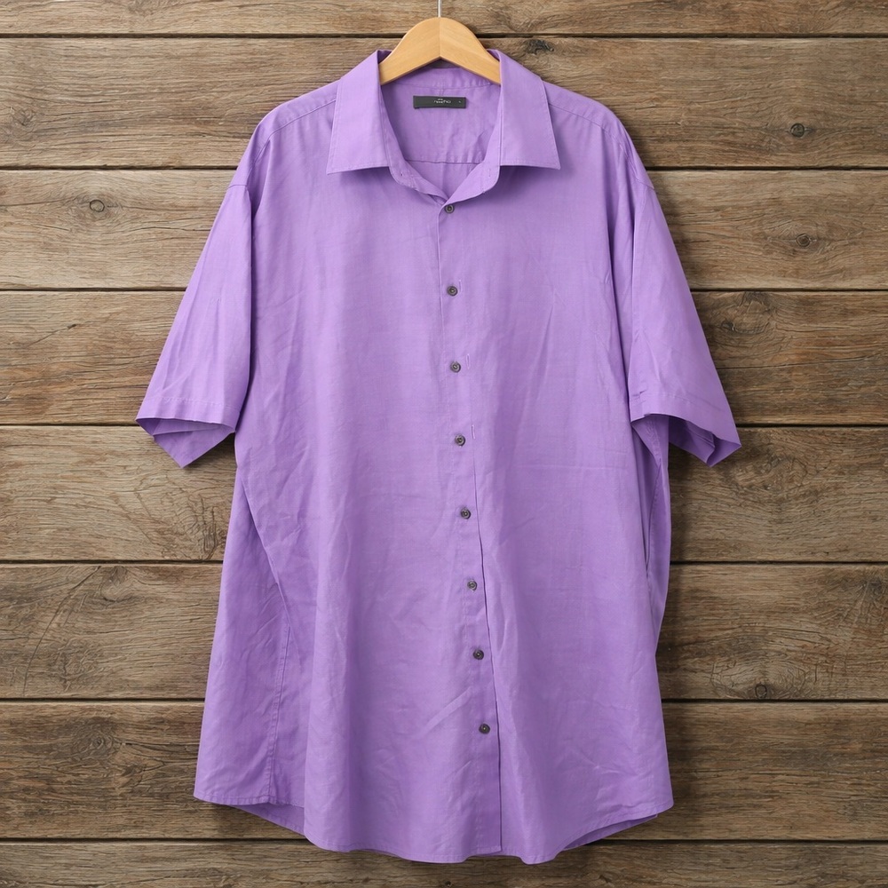 Mens Damon 19 36/37 Easy Care Check Cotton Polyester Button Purple White Shirt